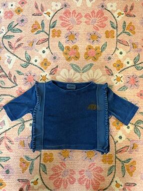 Bobo Choses Blue Short-Sleeve Fleece Top with Fringe Trim